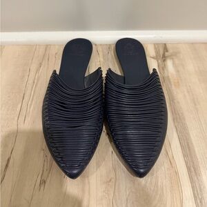 Tory Burch Sienna Woven Navy Flat Mules